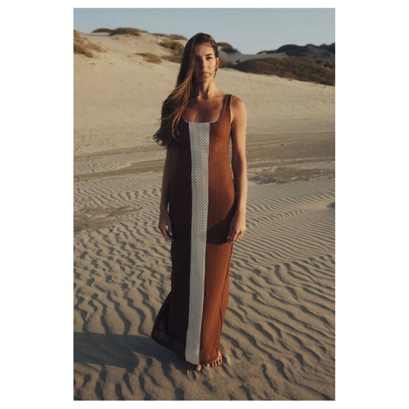 Palmacea | Fara Textured Nilo Brown Maxi Dress | NWT - Picture 2 of 10